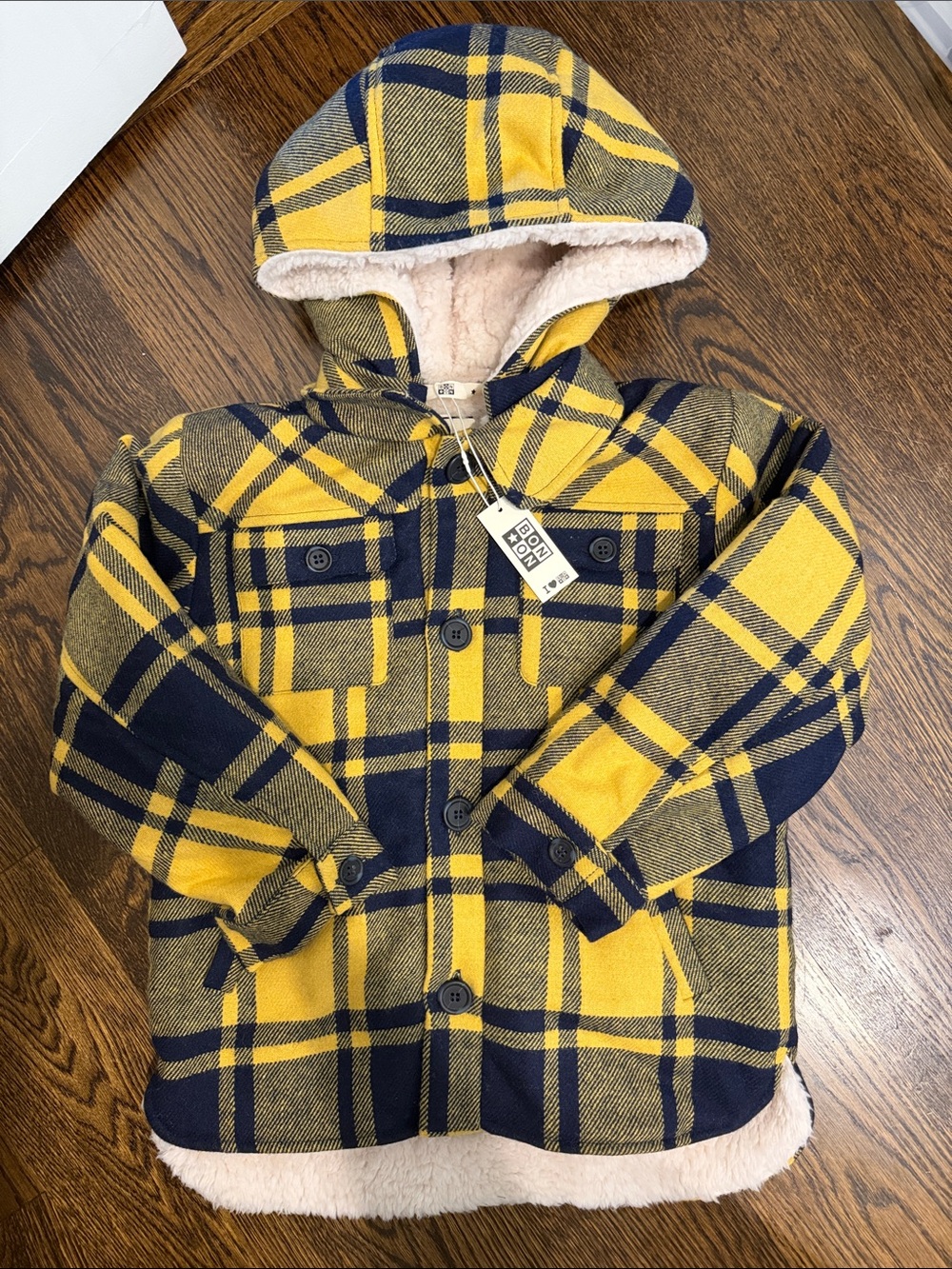 Bonton Kids Detached Hood Plaid Jacket with fleeced inside BRAND NEW WITH TAGS